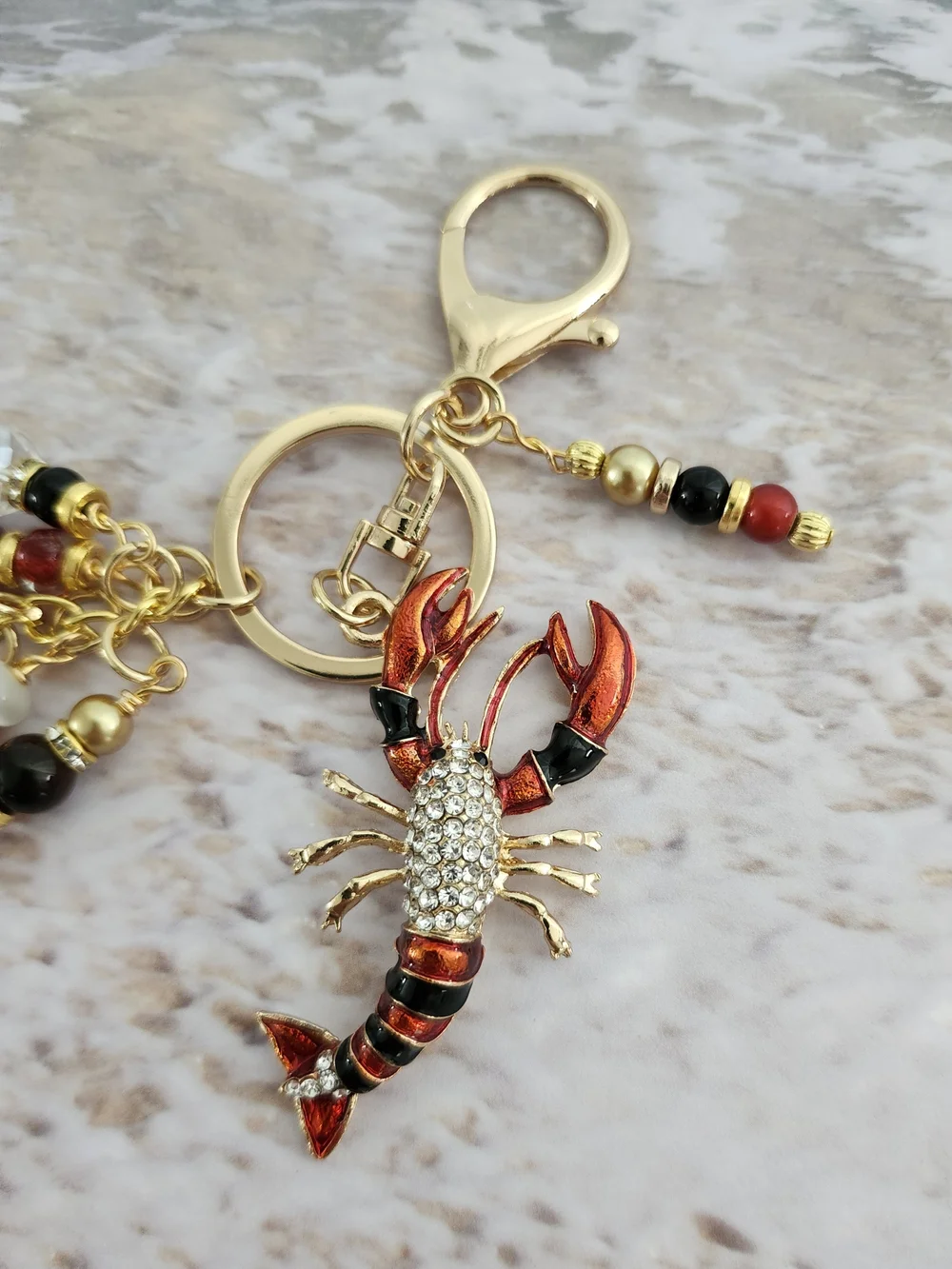 Lobster Purse Charm or Keychain Carnelian Agate Rhodonite Handcrafted